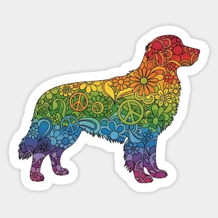 Floral Rainbow Golden Retriever – Peace & Love Dog Silhouette Sticker